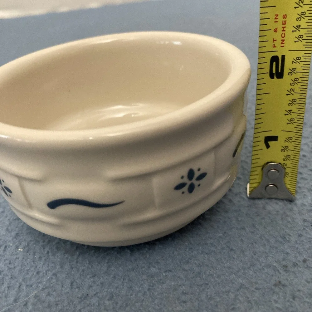 VINTAGE LONGABERGER POTTERY WOVEN TRADITIONS BLUE. STACKABLE RAMEKIN CUSTARD CUP